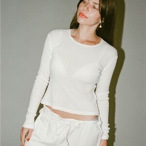 Gil Rodriguez Pointelle Perla Long Sleeve Tee White Size S